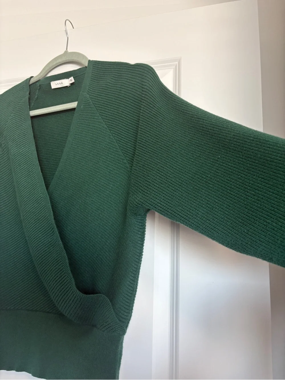 Lush Dark Green Ribbed Wrap V-Neck Sweater
